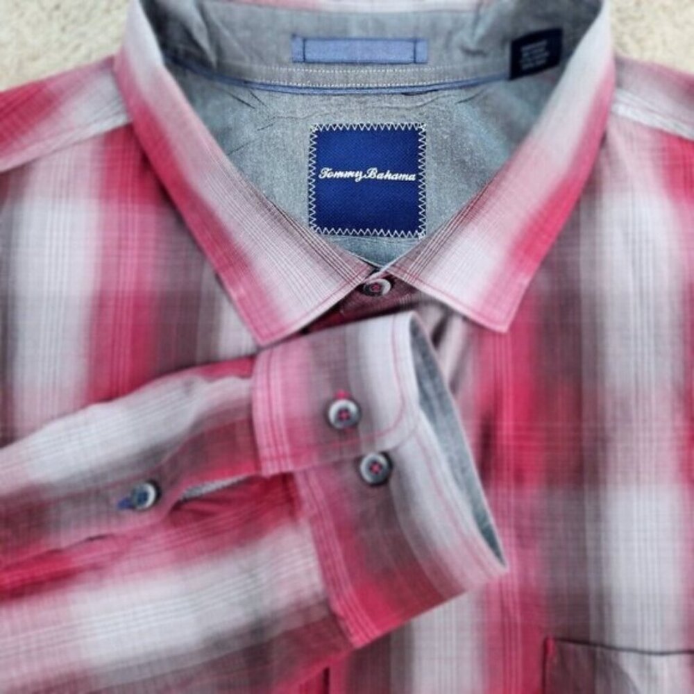Tommy Bahama Dress Shirt Cotton Silk Shadow Plaid Long Sleeve Mens Size 2XT